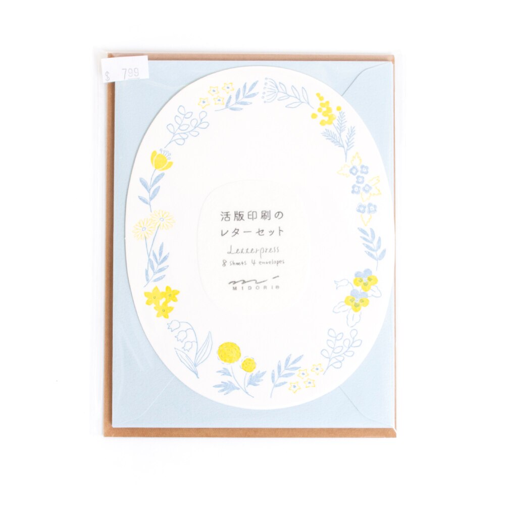 Blue, Stationery, Gifts, Midori Letterpress, Letter Set, Blue Wreath, 713862